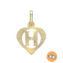 New! Childrens Diamond Cut Initial H Heart Pendant in 9K Gold