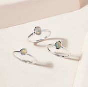 New! Set of 3 Ethiopian Welo Opal Stackable Ring Sterling Silver