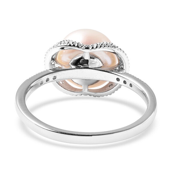 New! Freshwater White Pearl and Simulated Diamond Ring in Rhodium Overlay - Image 3 of 3