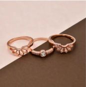 New! Set of 3 - White Cubic Zirconia Ring in 18K Vermeil Rose Gold Sterling Silver