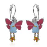 New! Lever Back Enamelled Fairy Theme Earrings in Silver Tone