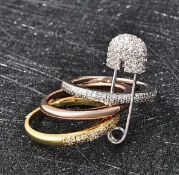 New! Set of 3 - Simulated Diamond Ring with Pin Hook in Tricolour Tone