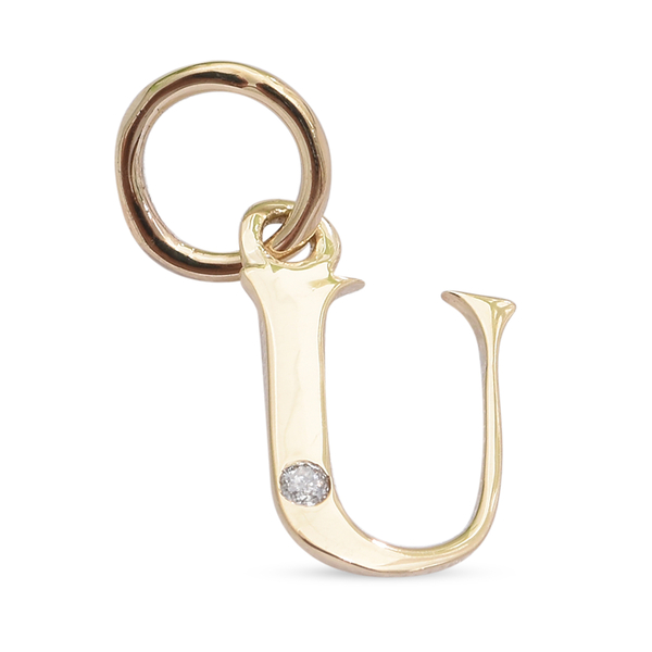 New! 9K Yellow Gold Diamond Initial U Pendant