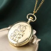 New! STRADA Japan Movement American Shorthair Pattern Gold Plated Pocket Watch