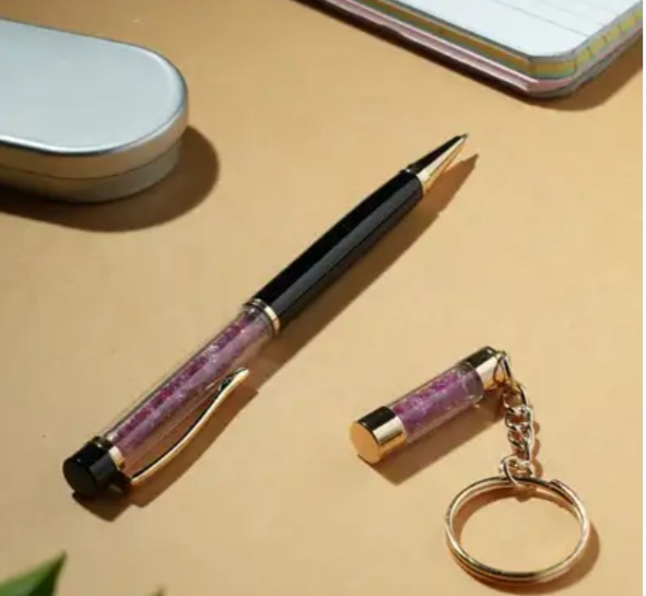 New! Ruby Filled Ball Pen with Keychain