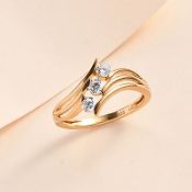 New! Cubic Zirconia 3 Stone Ring in 14K Yellow Gold Overlay Sterling Silver