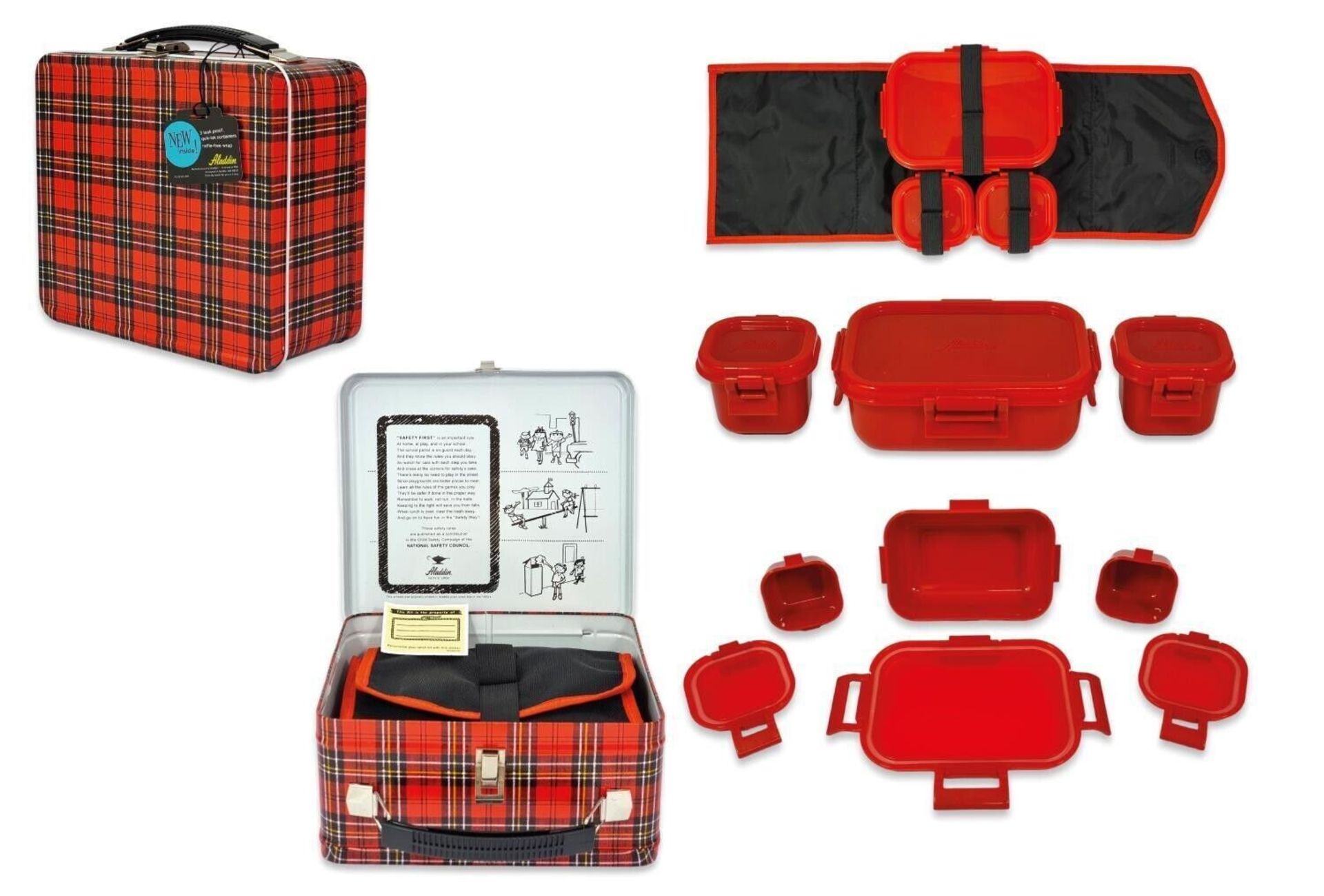 10 x Aladdin Heritage Plaid Lunch Kit 5 Piece Set Kids Adults Bento Tupperware