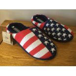 Job Lot 10 x Pairs Men's Dunlop, “USA Stars and Stripes” Memory Foam, Mule Slippers, Size S (6/7)