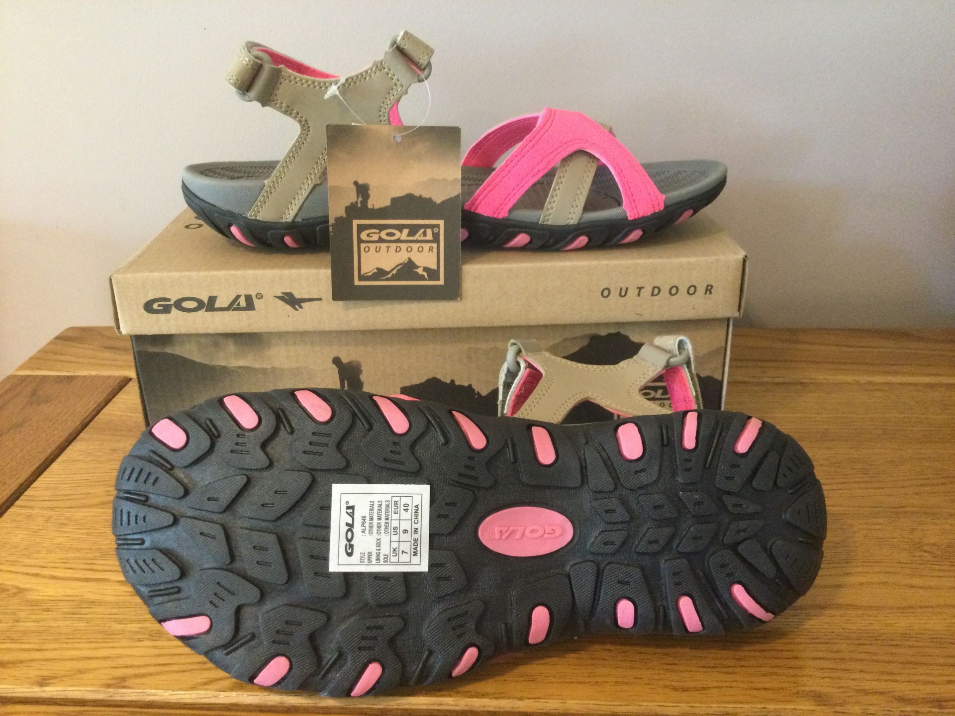 Gola Women's “Cedar” Hiking Sandals, Taupe/Hot Pink, Size 7 - Brand New - Image 3 of 4