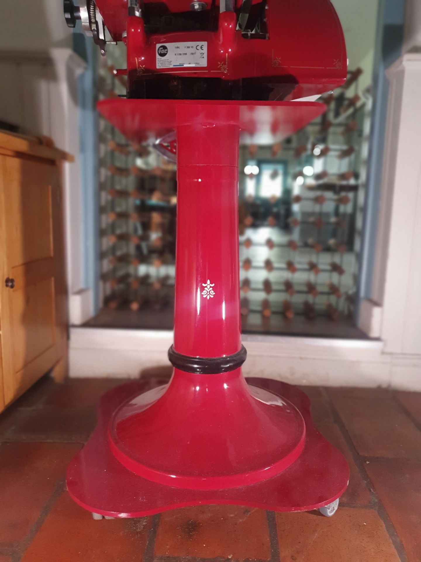 Berkel Style Meat Slicer Steel Pedestal. Hand painted gold detail with lockable castors - Image 4 of 6