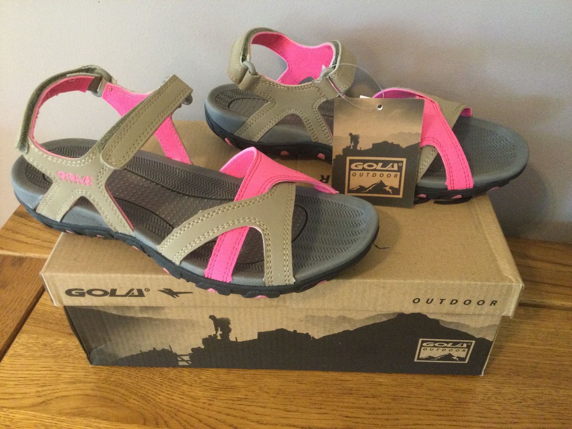 Gola Women's “Cedar” Hiking Sandals, Taupe/Hot Pink, Size 4 - Brand New