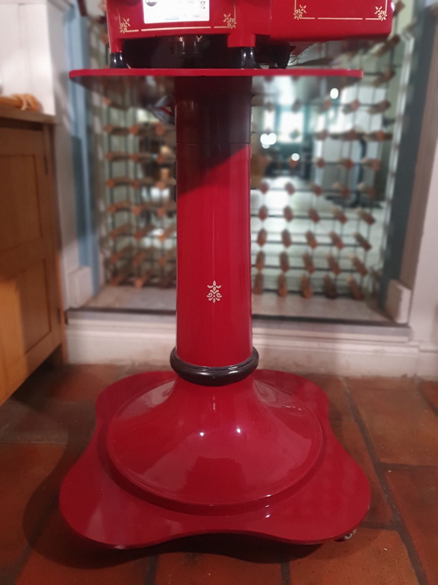 Berkel Style Meat Slicer Steel Pedestal. Hand painted gold detail with lockable castors - Image 2 of 6