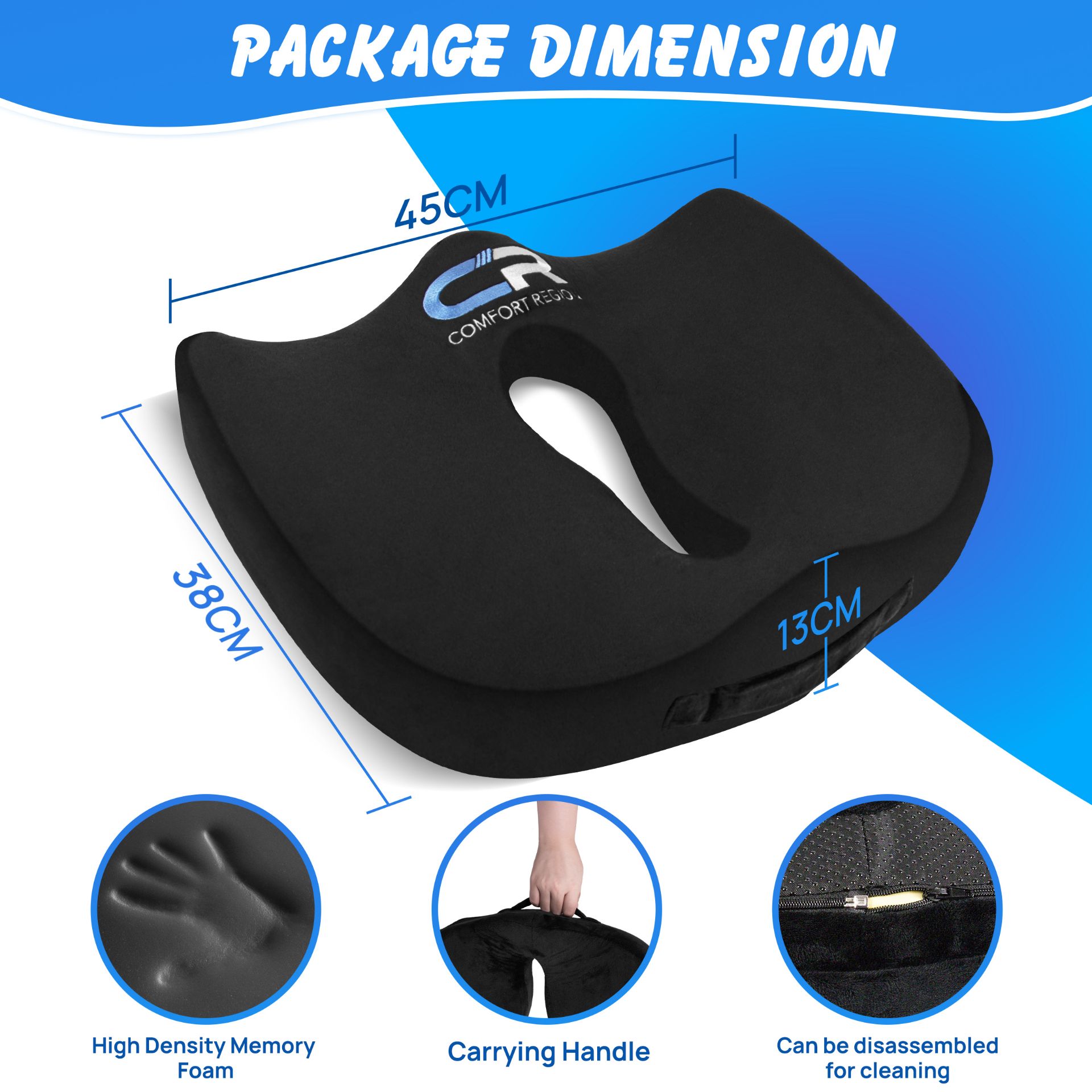Comfort Region- Coccyx Cushion For Tailbone Pain, Memory Foam Gel Non-Slip Car Seat Cushion, Offi... - Image 2 of 3