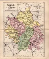 County Cambridgeshire 1895 Antique Victorian Coloured Map.