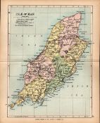The Isle of Man 1895 Antique Victorian Coloured Map.
