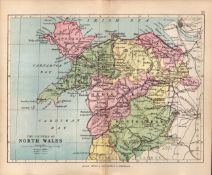 Counties of North Wales 1895 Antique Victorian Coloured Map.