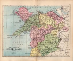 Counties of North Wales 1895 Antique Victorian Coloured Map.