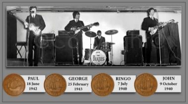 Beatles Original Birth Years The Fab Four Metal Art Coin Display Set.