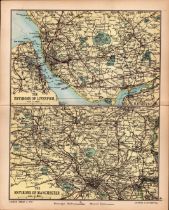 Environs Liverpool & Manchester 1895 Antique Victorian Coloured Map.