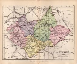 County Leicestershire 1895 Antique Victorian Coloured Map.