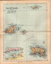The Channel Islands 1895 Antique Victorian Coloured Map.