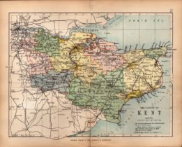 County Kent 1895 Antique Victorian Coloured Map.