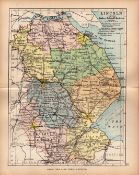 County Lincolnshire 1895 Antique Victorian Coloured Map.