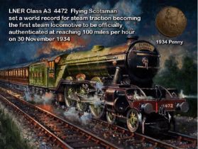 Flying Scotsman Train 100 mph 1934 Speed Record Metal Art Coin Set-2
