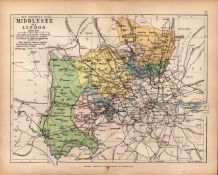 County Middlesex & London 1895 Antique Victorian Coloured Map.