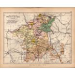 County Worcester 1895 Antique Victorian Coloured Map.
