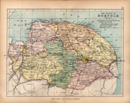 County Norfolk 1895 Antique Victorian Coloured Map.