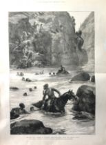 Zulu War British Forces Retreating from the Battle of Isanhlwana 1879 Antique Print