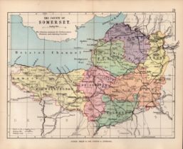 County Somersetshire 1895 Antique Victorian Coloured Map.