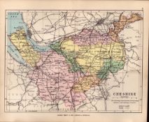 County Cheshire 1895 Antique Victorian Detailed Coloured Map.
