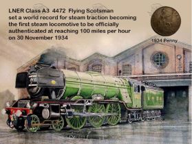 Flying Scotsman Train 100 mph 1934 Speed Record Metal Art Coin Set