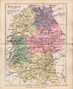 County Wiltshire 1895 Antique Victorian Coloured Map.