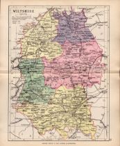 County Wiltshire 1895 Antique Victorian Coloured Map.