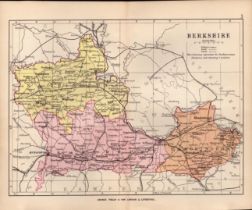 County of Berkshire 1895 Antique Victorian Coloured Map.