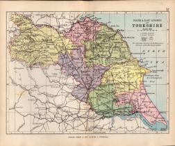 North & East Riding Yorkshire 1895 Antique Victorian Coloured Map.