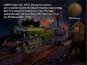Flying Scotsman Train 100 mph 1934 Speed Record Metal Art Coin Set-3