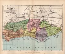 County Sussex 1895 Antique Victorian Coloured Map.