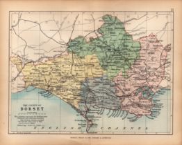 County of Dorsetshire 1895 Antique Victorian Coloured Map.