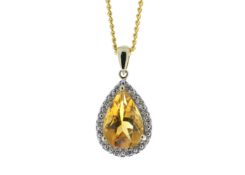 9ct Yellow Gold Citrine Diamond Cluster Pendant (C2.79) 0.08 Carats