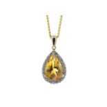 9ct Yellow Gold Citrine Diamond Cluster Pendant (C2.79) 0.08 Carats