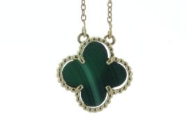 9ct Yellow Alhambra Clover Leaf Malachite Pendant and Chain 3.48 Carats