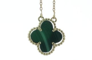 9ct Yellow Alhambra Clover Leaf Malachite Pendant and Chain 3.48 Carats