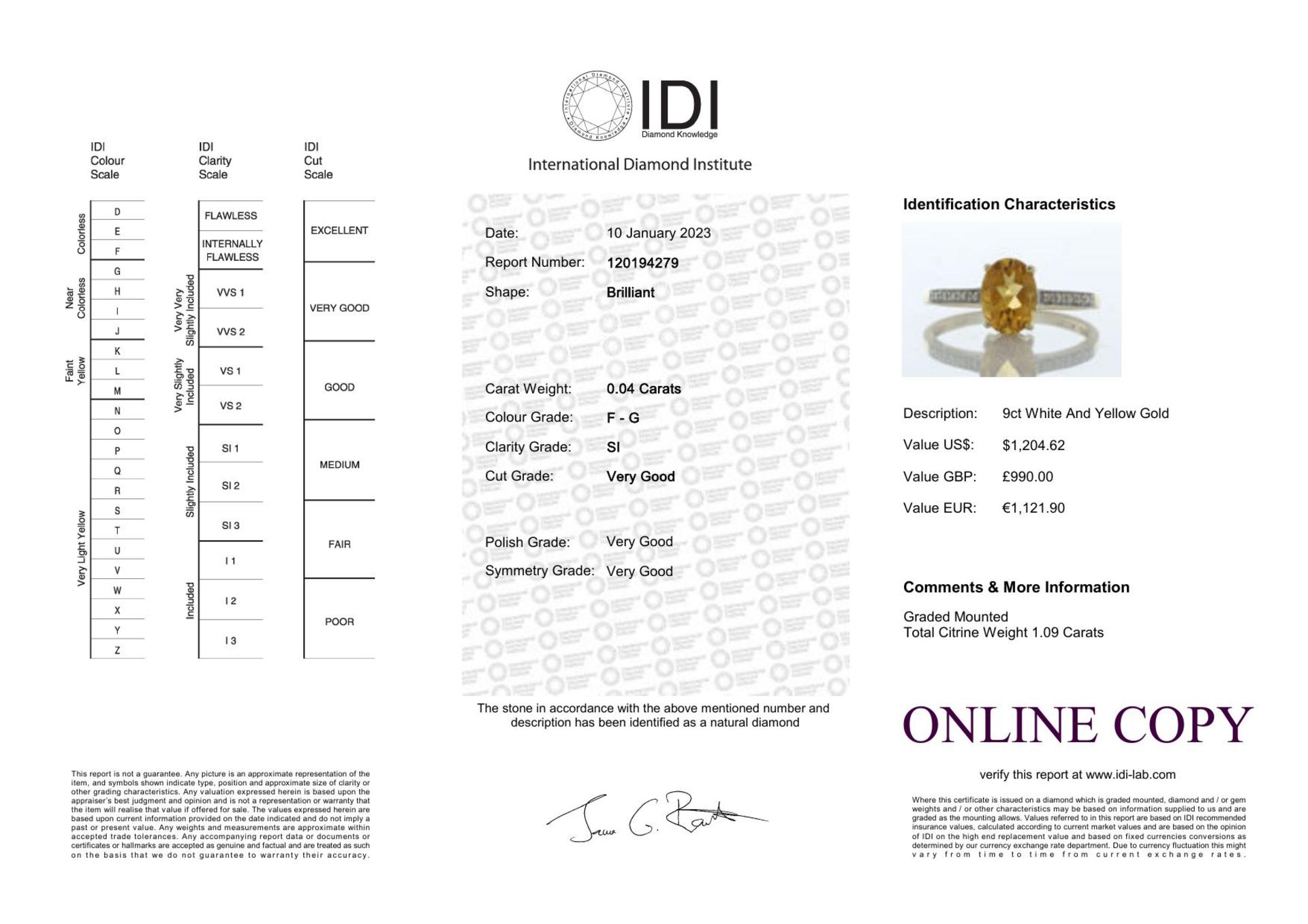 9ct Yellow Gold Diamond and Citrine Ring (C1.09) 0.04 Carats - Image 4 of 4