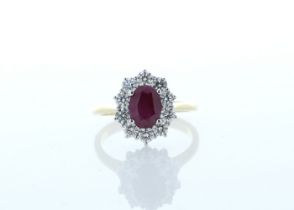 18ct Yellow Gold Oval Cluster Claw Set Diamond and Ruby Ring (R1.64) 1.00 Carats