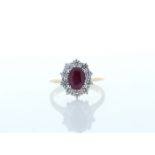 18ct Yellow Gold Oval Cluster Claw Set Diamond and Ruby Ring (R1.64) 1.00 Carats