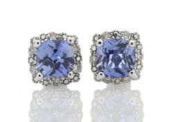 9ct White Gold Created Ceylon Sapphire Diamond Earring (S1.26) 0.06 Carats